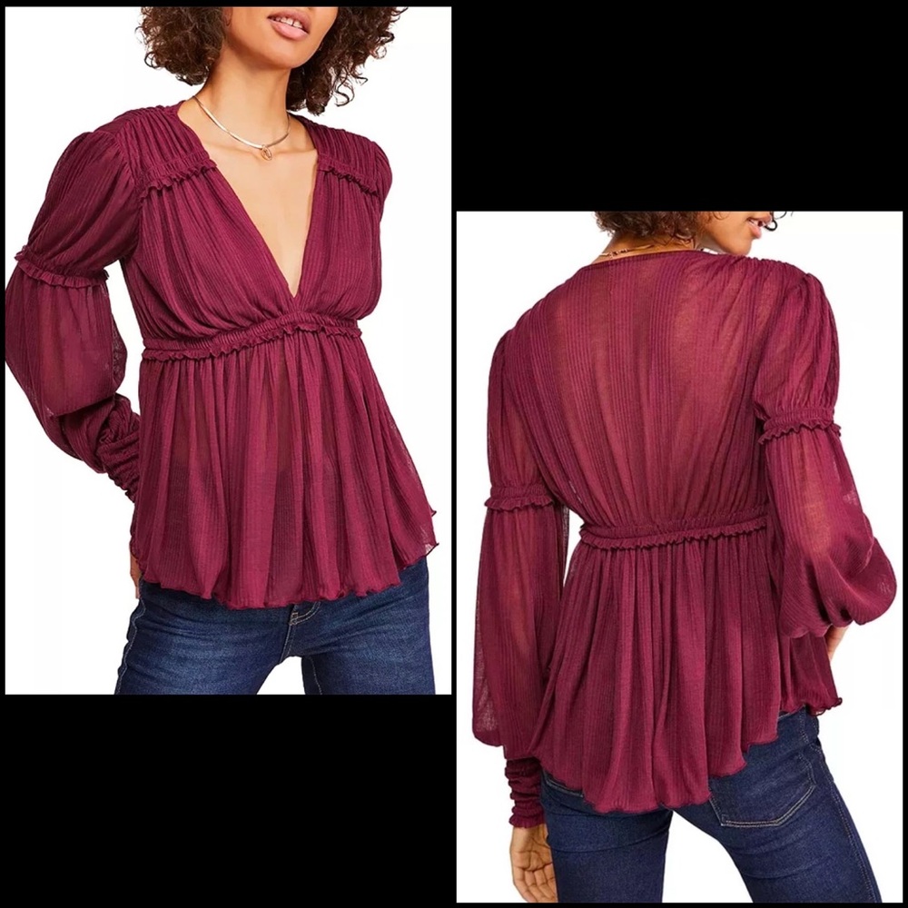 Free People Victorian Wine Burgundy Blouse